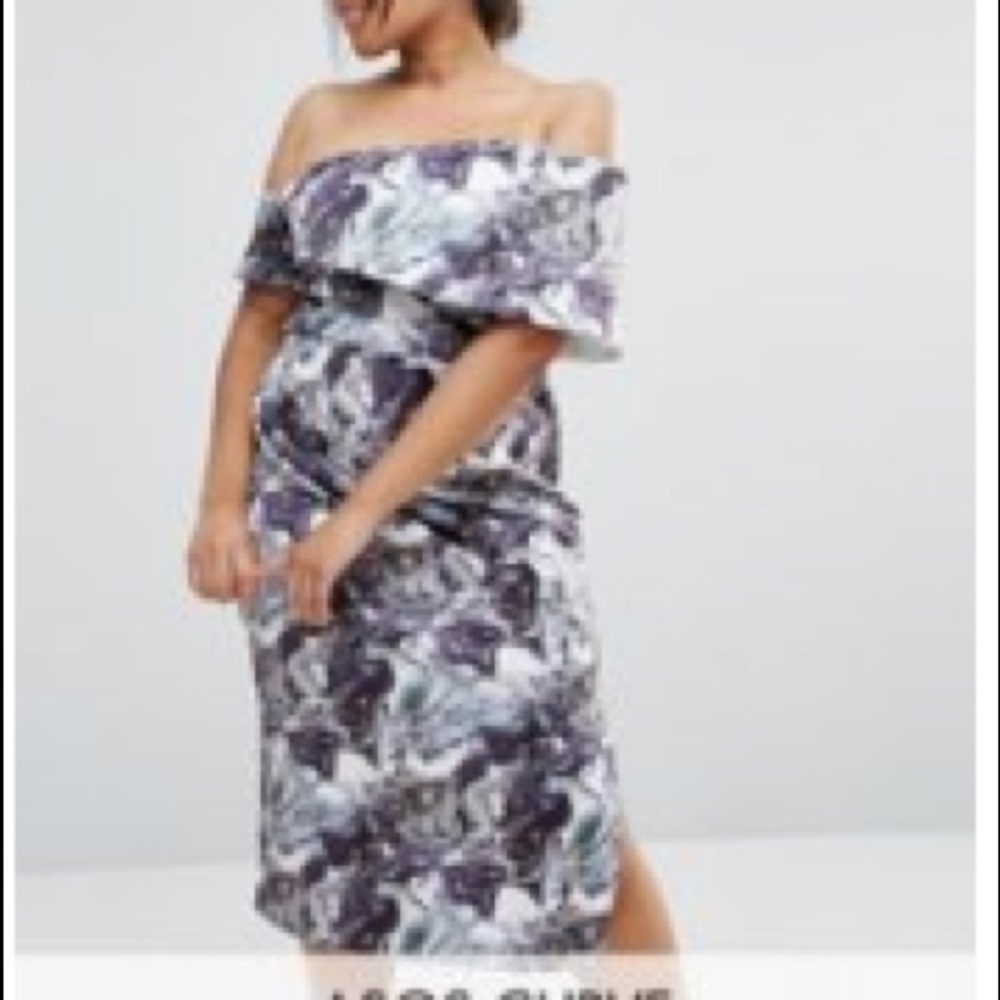 ASOS Curve Marble Print Cold Shoulder Midi Dress